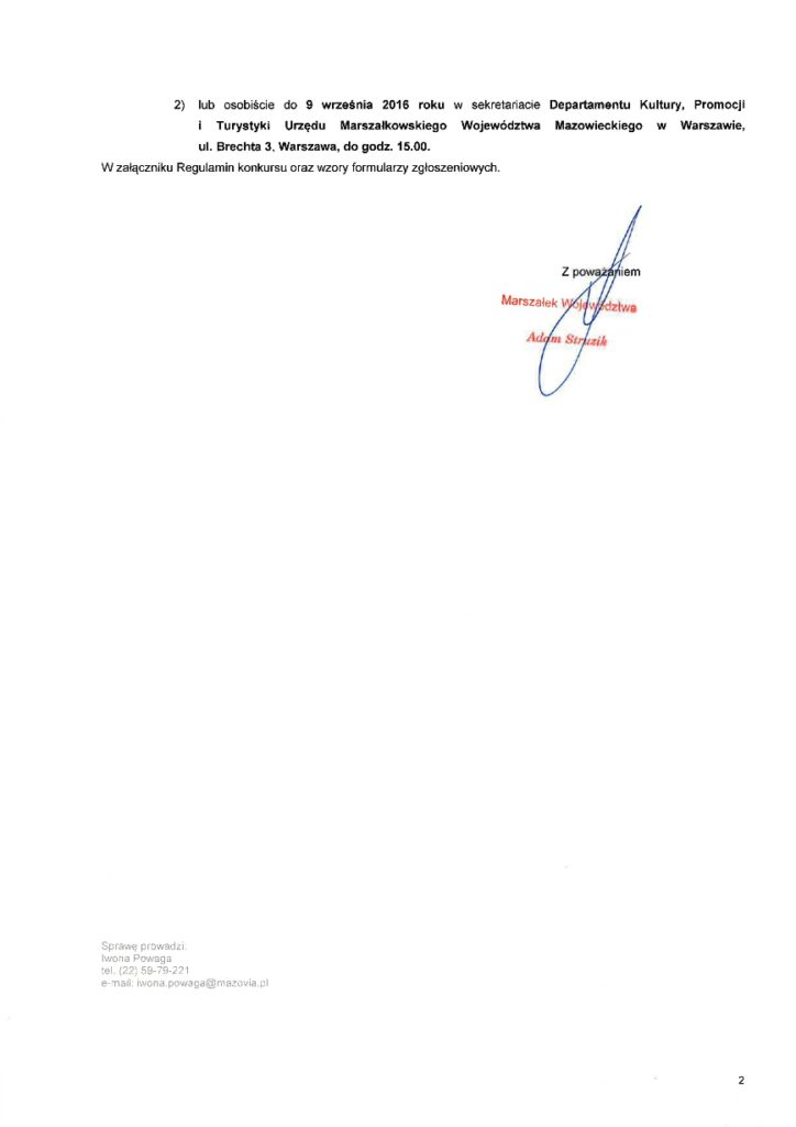 List Marszałka  - Nagroda Marszałka(1)